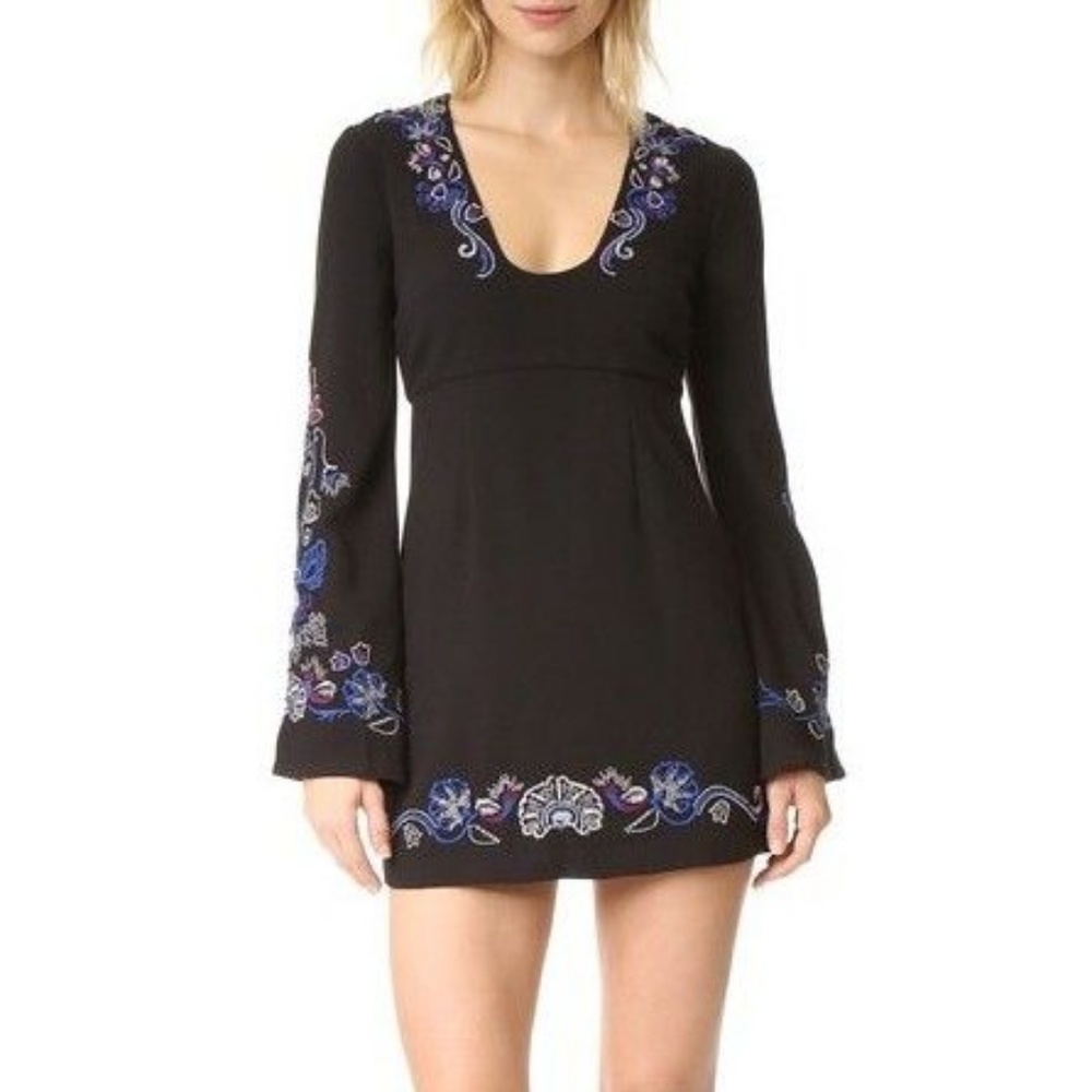 Free People Holiday Folk Mini Dress, Black Combo